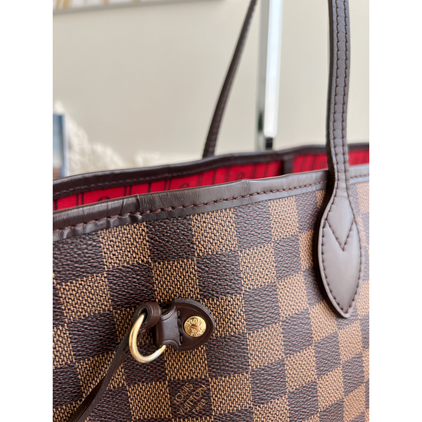 Louis Vuitton Neverfull MM Damier Ebene Leather Shoulder Bag