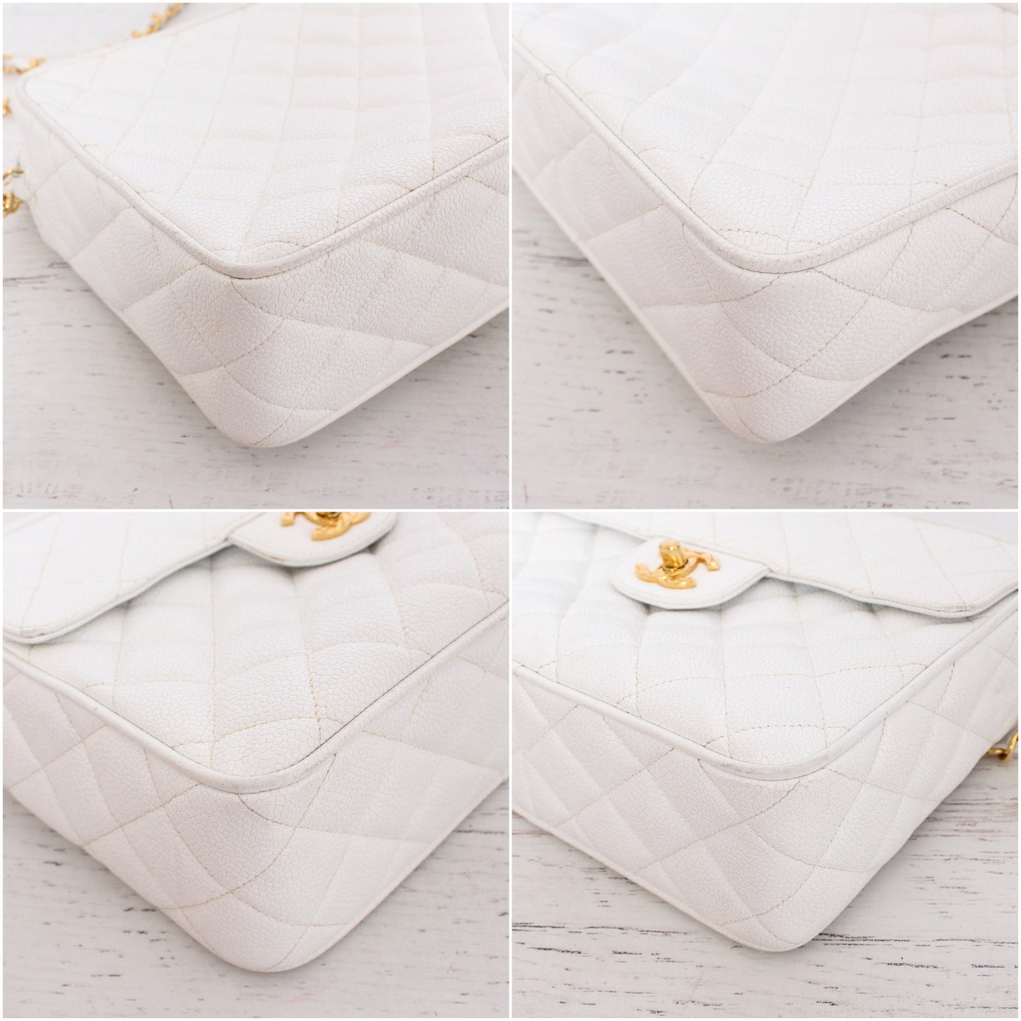 Chanel CC Camera Bag White Caviar Leather Shoulder Handbag A4730