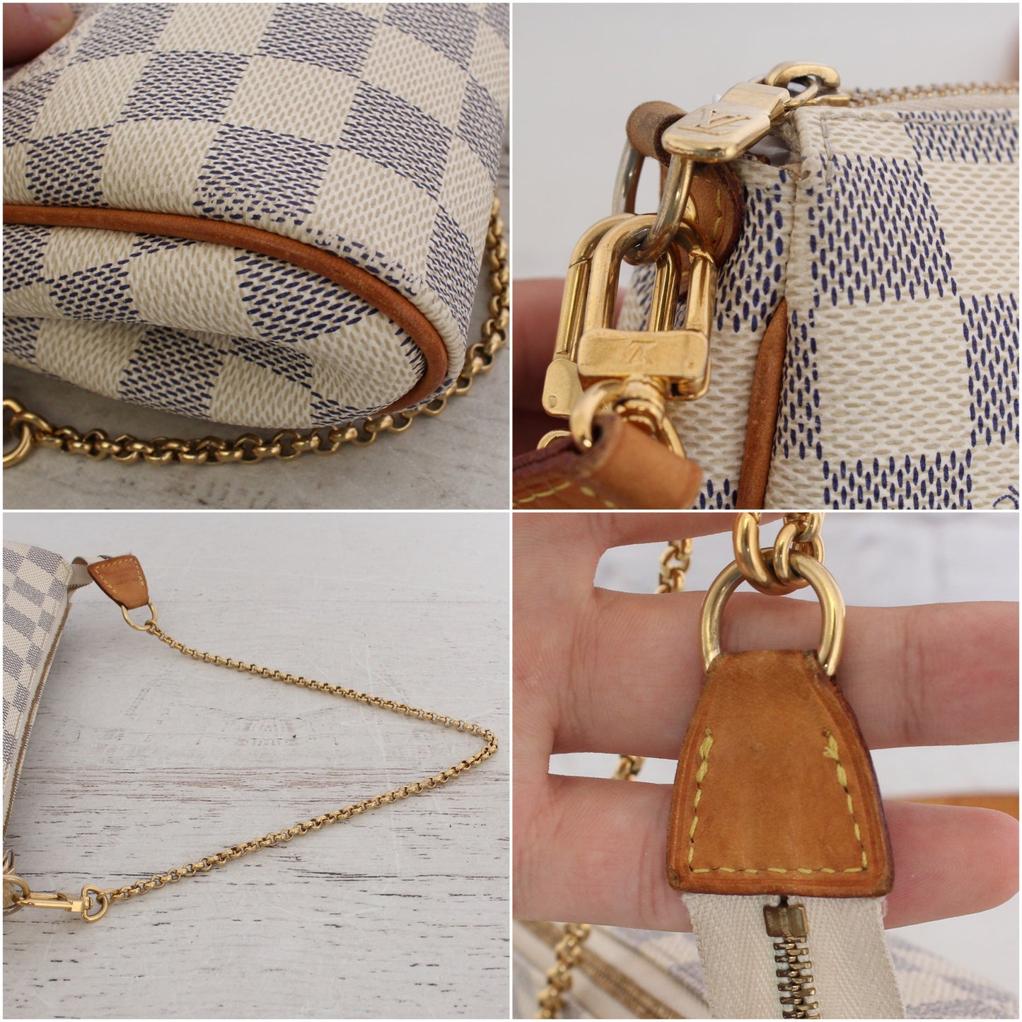 Louis Vuitton Eva Damier Azur Small Crossbody Shoulder Bag Purse Chain