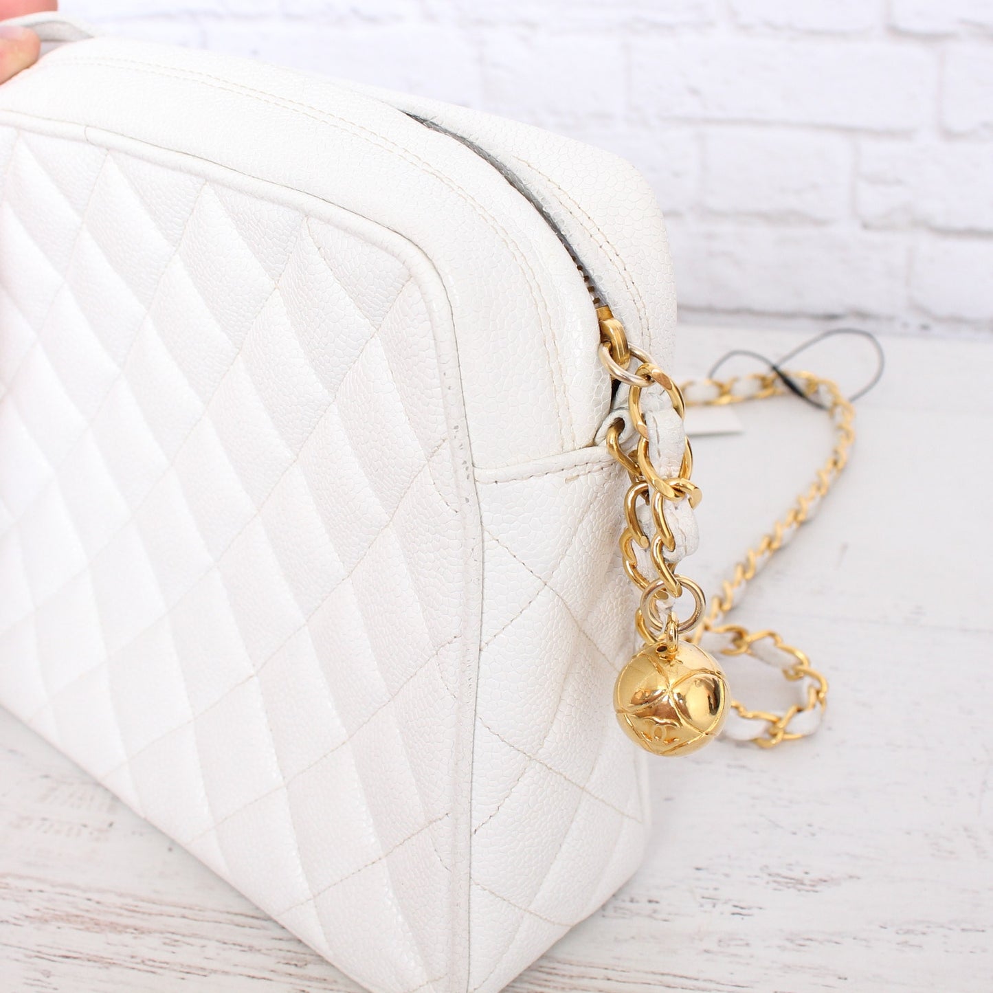 Chanel CC Camera Bag White Caviar Leather Shoulder Handbag A4730