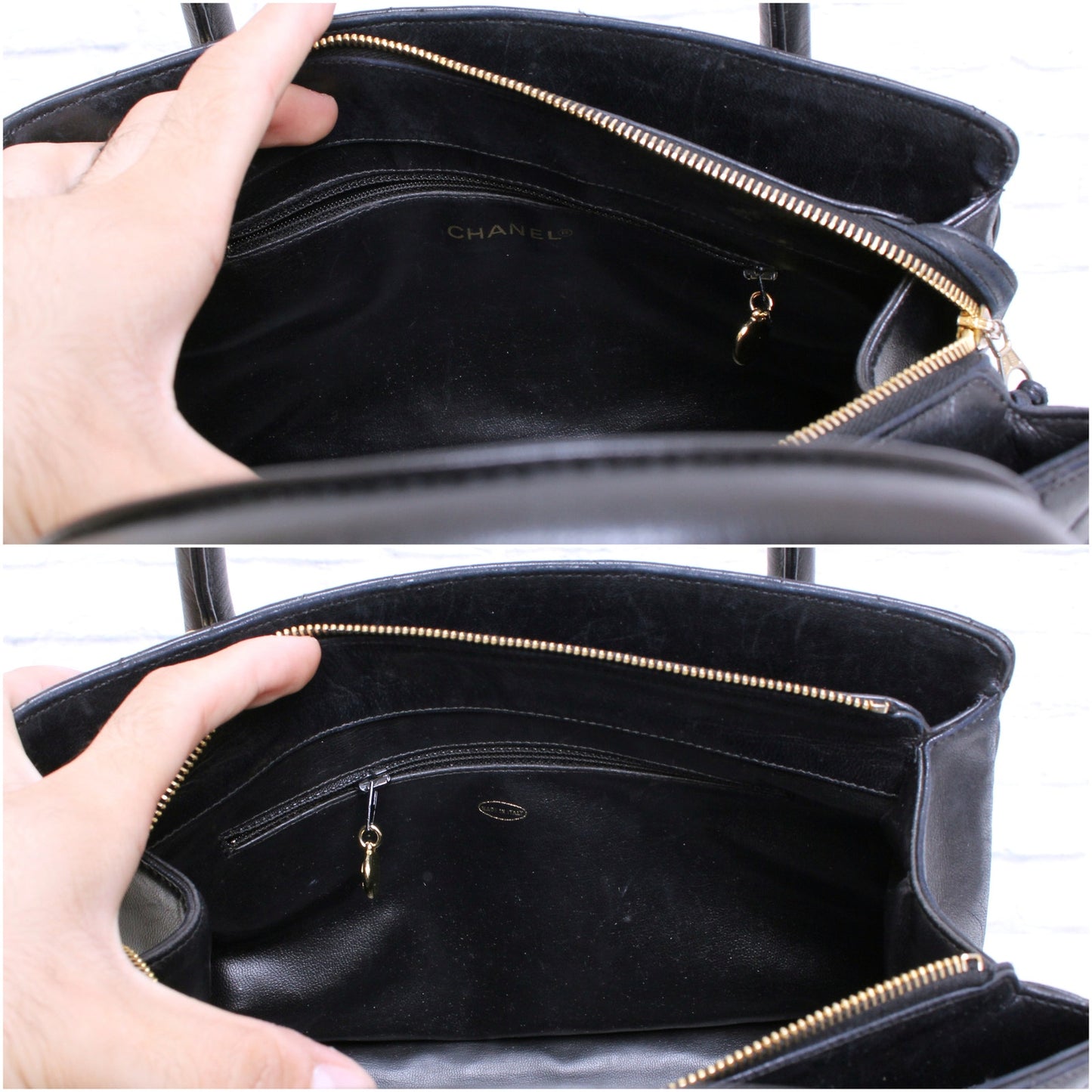 Chanel V Stitch 2 Way Handbag Black Lambskin Leather Shoulder Purse A4935