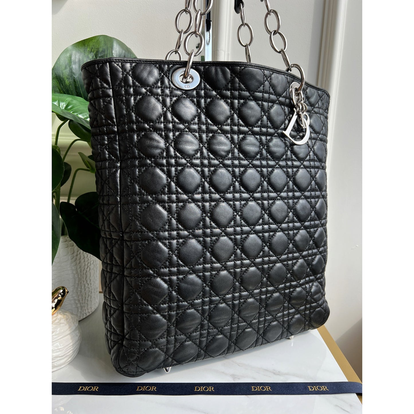 Dior Cannage Quilted Lambskin Black Tote