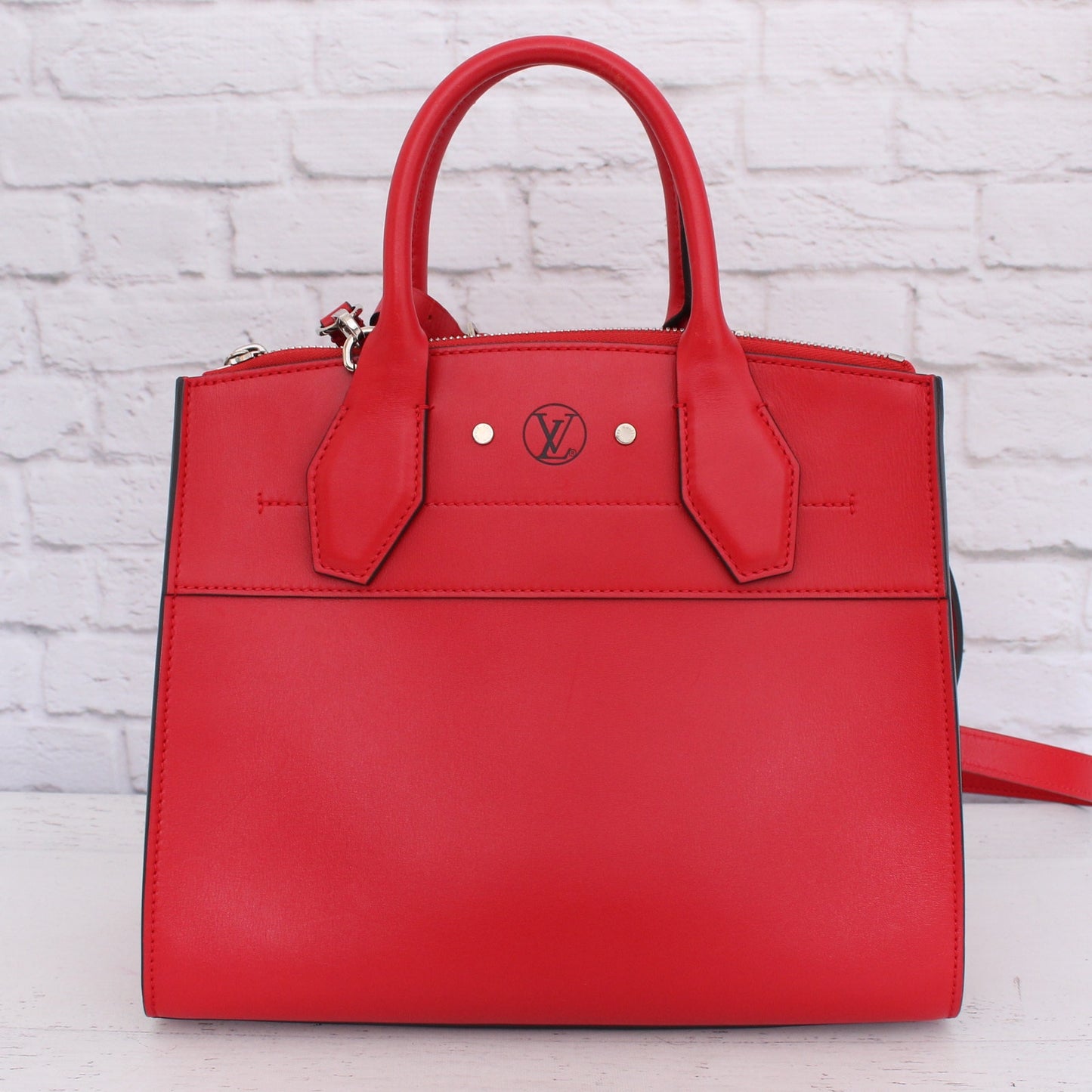 Louis Vuitton City Steamer PM Red Calfskin Leather Satchel Shoulder A3392