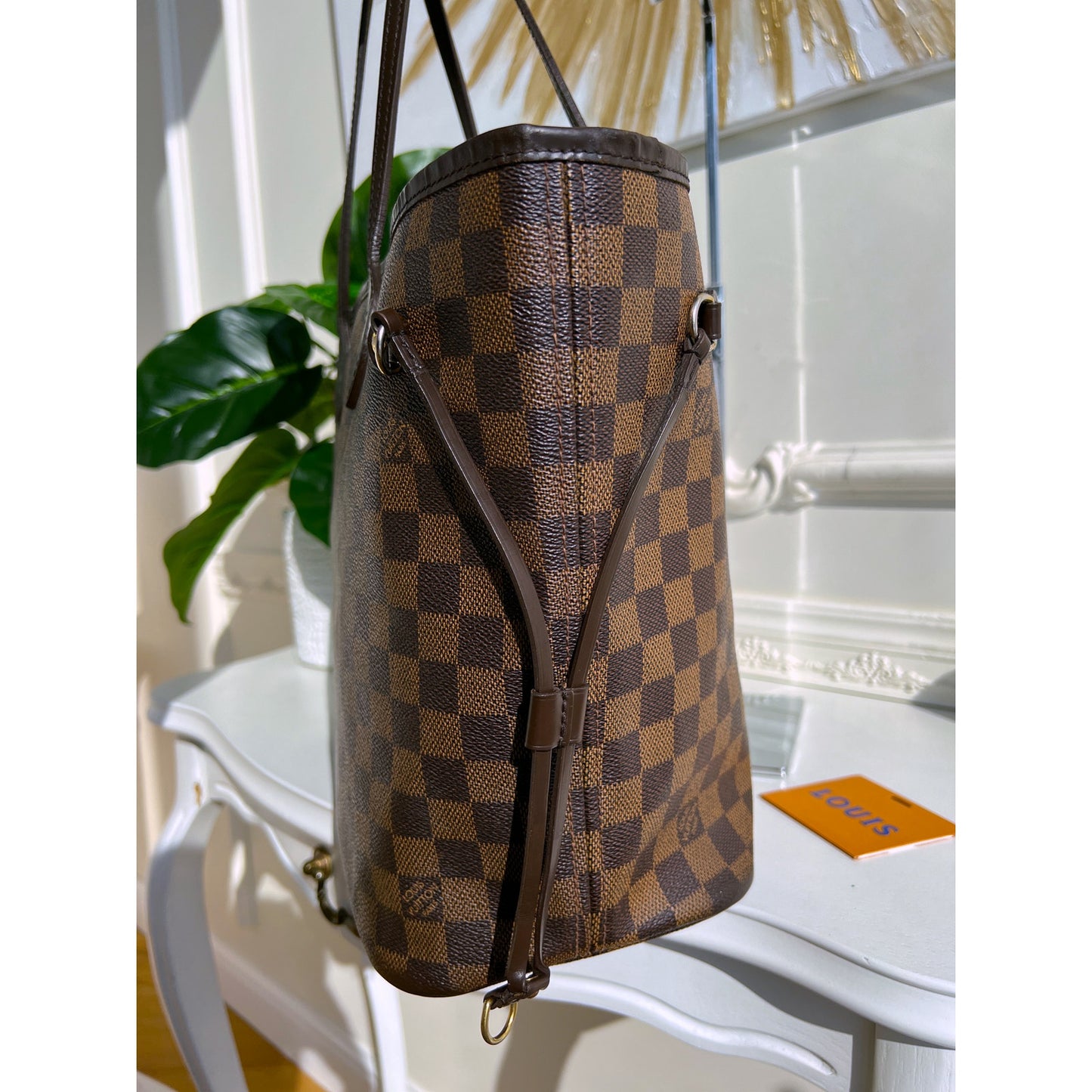 Louis Vuitton Neverfull MM Damier Ebene Leather Tote Shoulder LV Purse