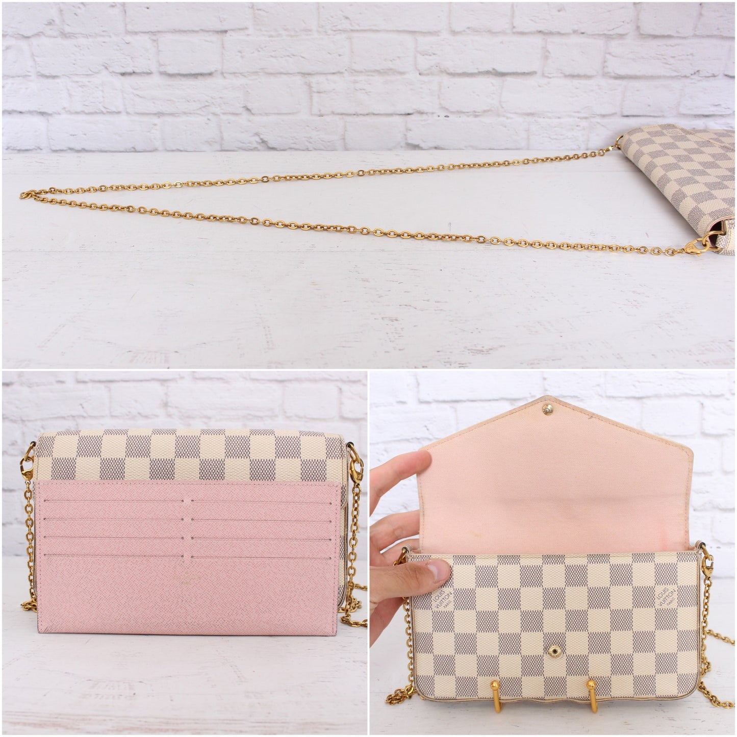 Louis Vuitton Pochette Felice Damier Azur Crossbody Shoulder Handbag Brown A4354