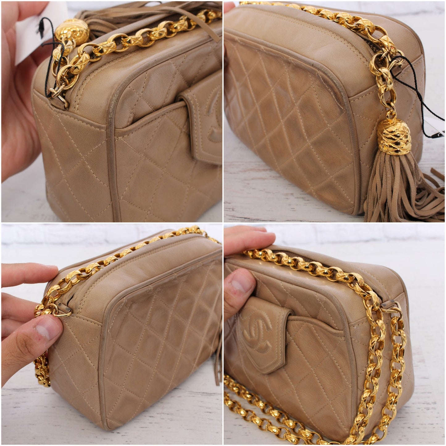Chanel CC Camera Bag Beige Lambskin Leather Shoulder Crossbody Handbag A4790