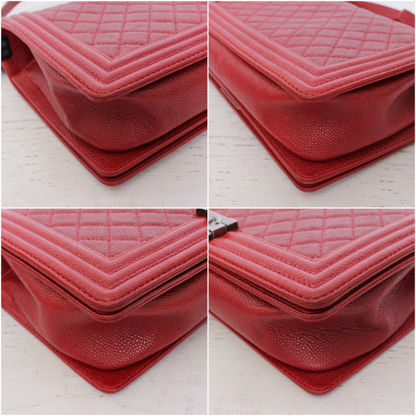 Chanel Boy Bag Burgundy Caviar Leather Shoulder Bag Handbag Purse A4938
