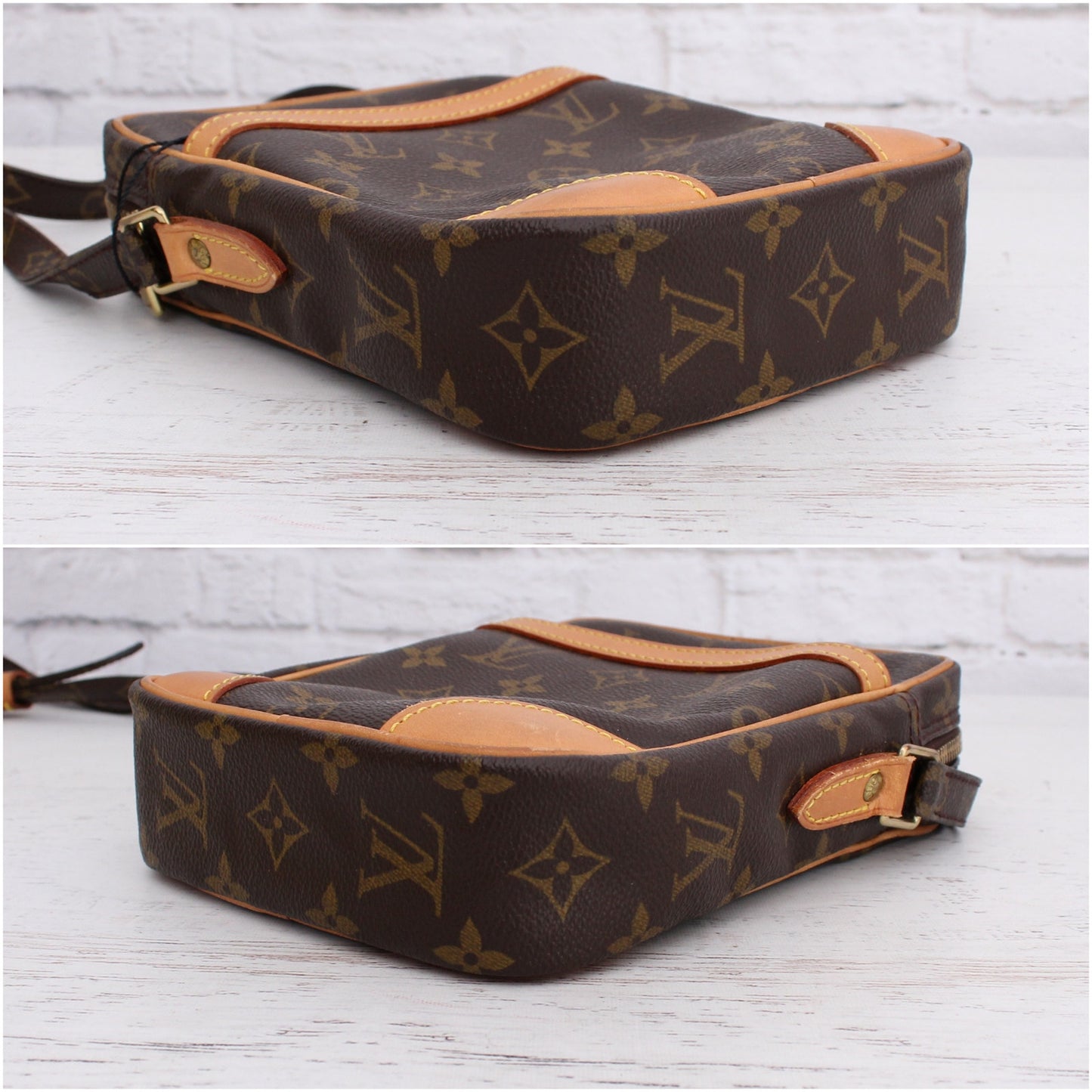 Louis Vuitton Danube Crossbody Monogram Bag Shoulder Purse Leather Brown A5356