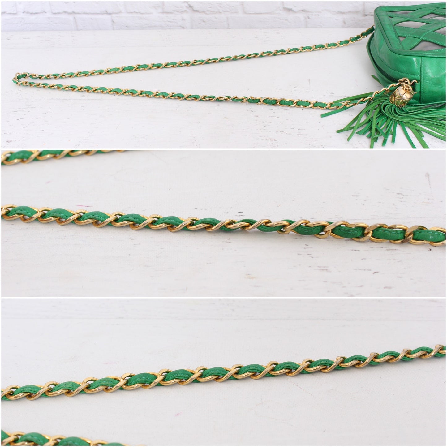 Chanel Vintage PVC Shoulder Bag Green Lambskin Leather Purse A2999