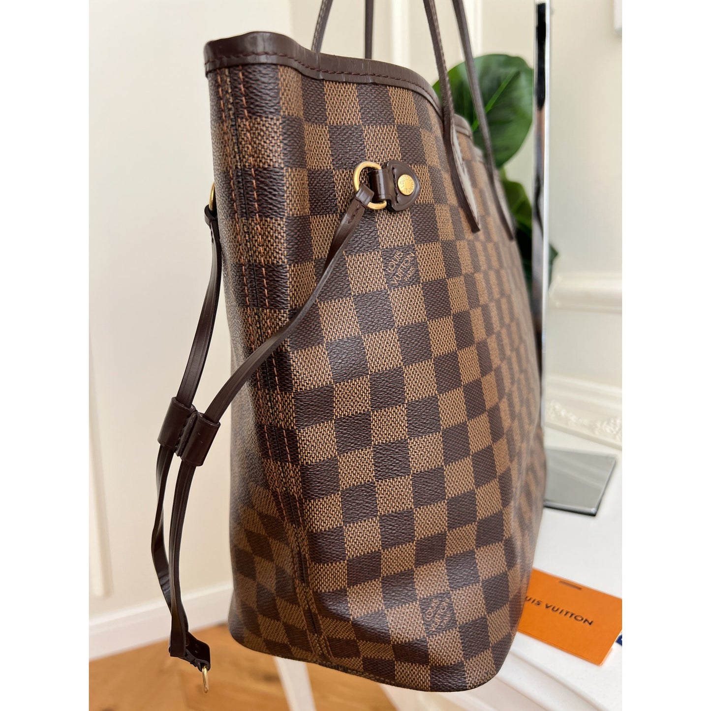 Louis Vuitton Neverfull MM Damier Ebene Leather Shoulder Bag