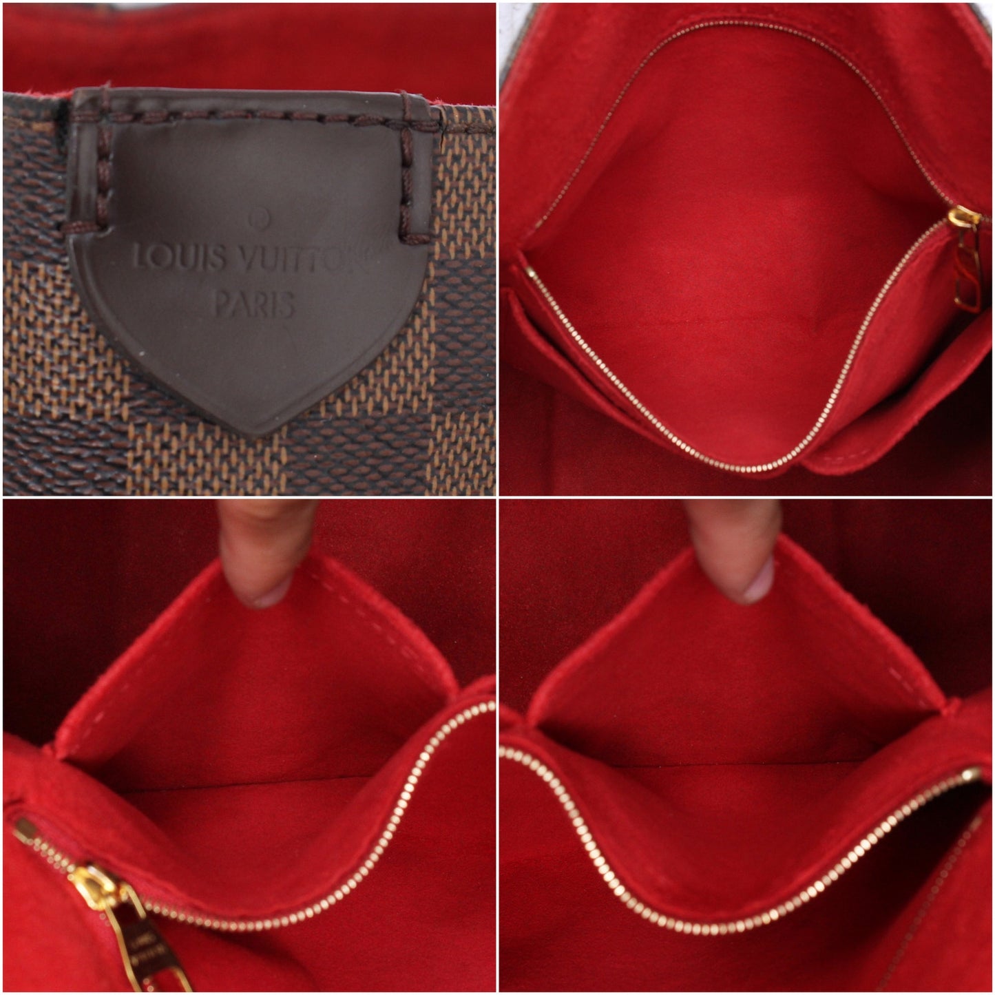 Louis Vuitton Caissa Hobo Damier Ebene Shoulder Bag Tote Large Red Zip