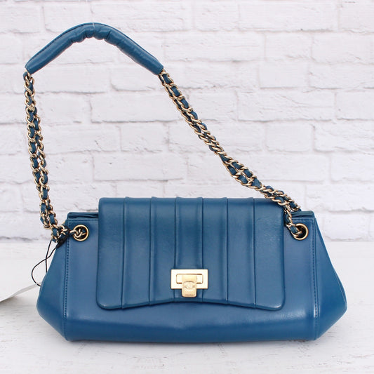 Chanel Mademoiselle Blue Lambskin Leather Shoulder Purse Handbag A4887