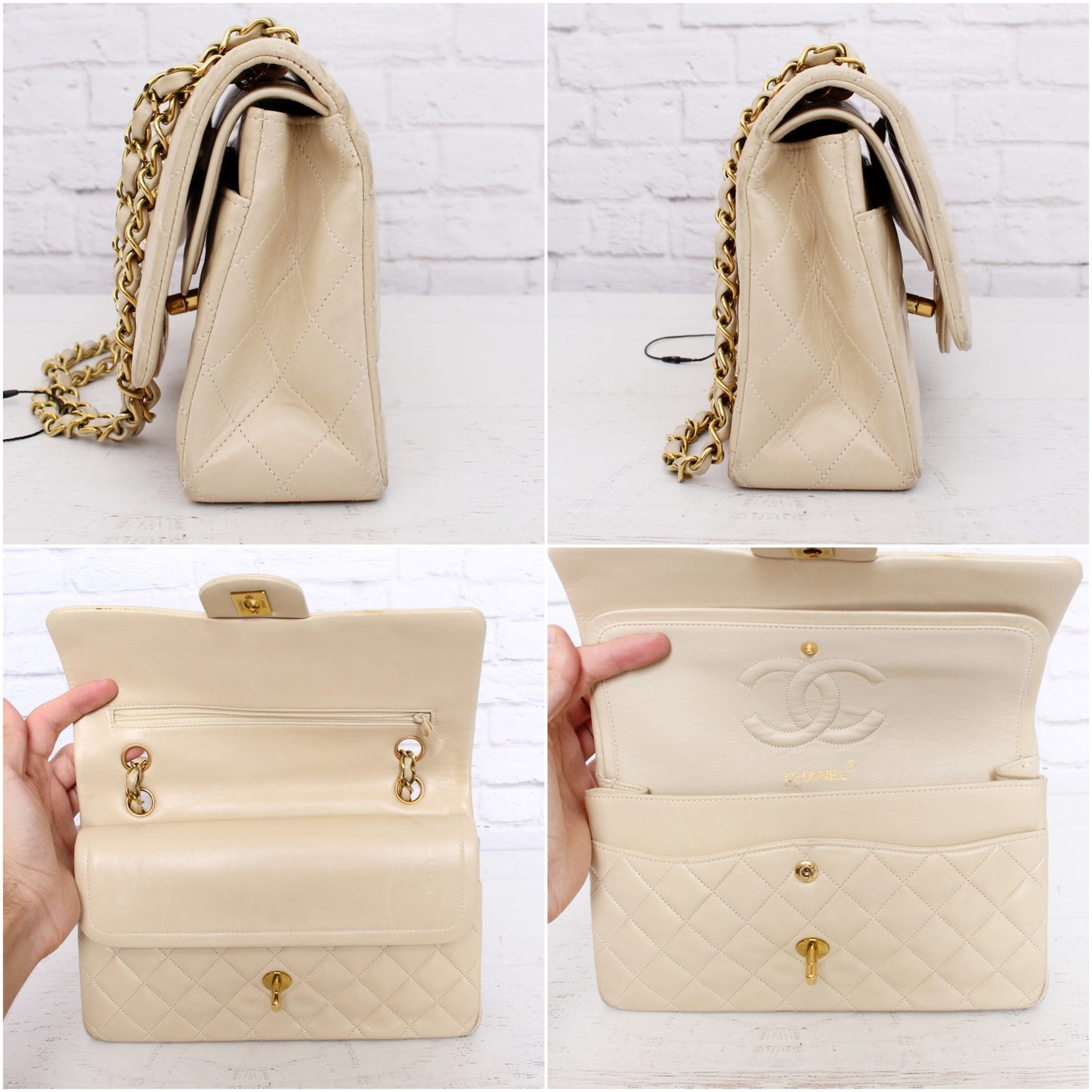 Chanel Classic Double Flap Cream Lambskin Leather Shoulder Handbag Purse A5109