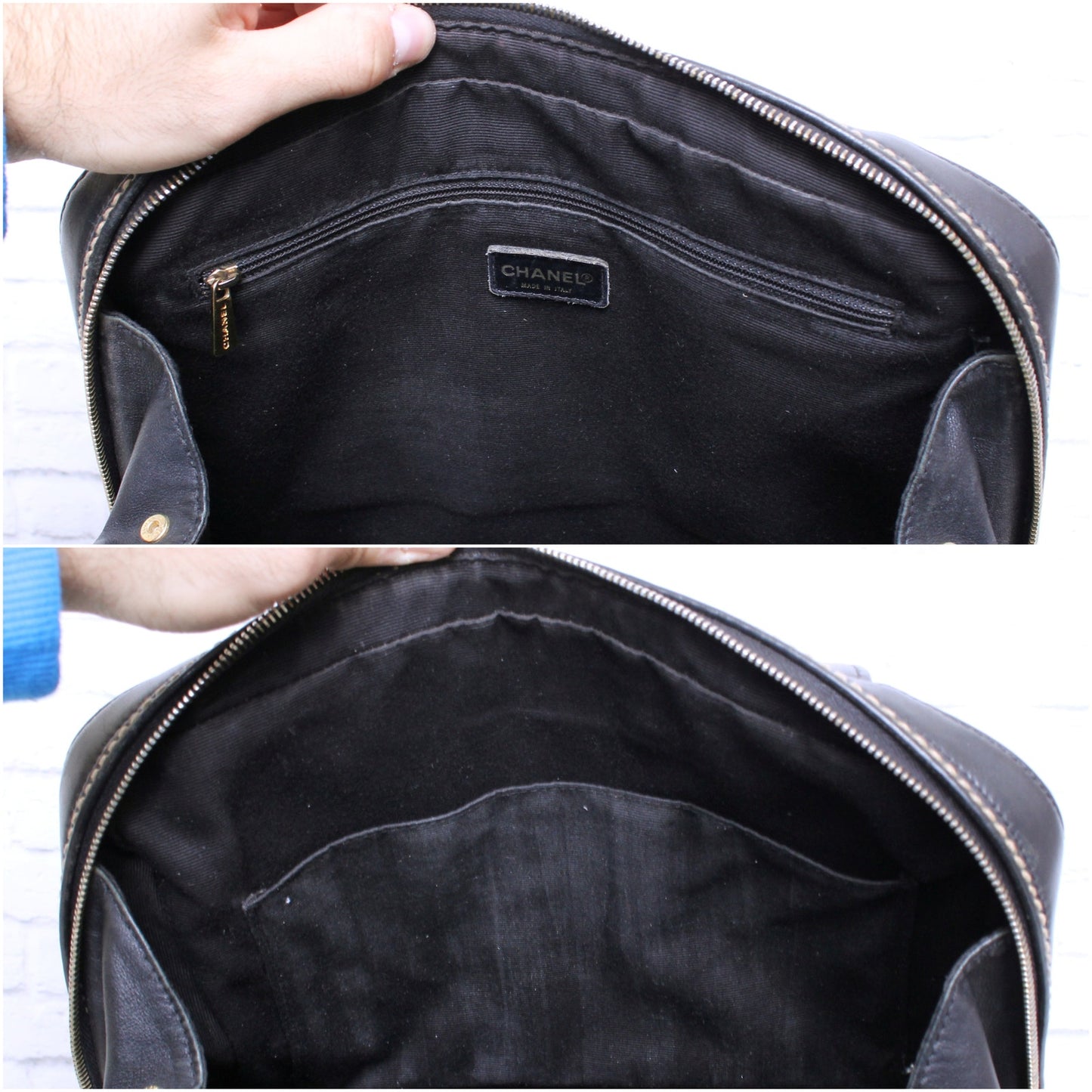 Chanel Wild Stitch Black Lambskin Leather Handbag Satchel Purse A5529