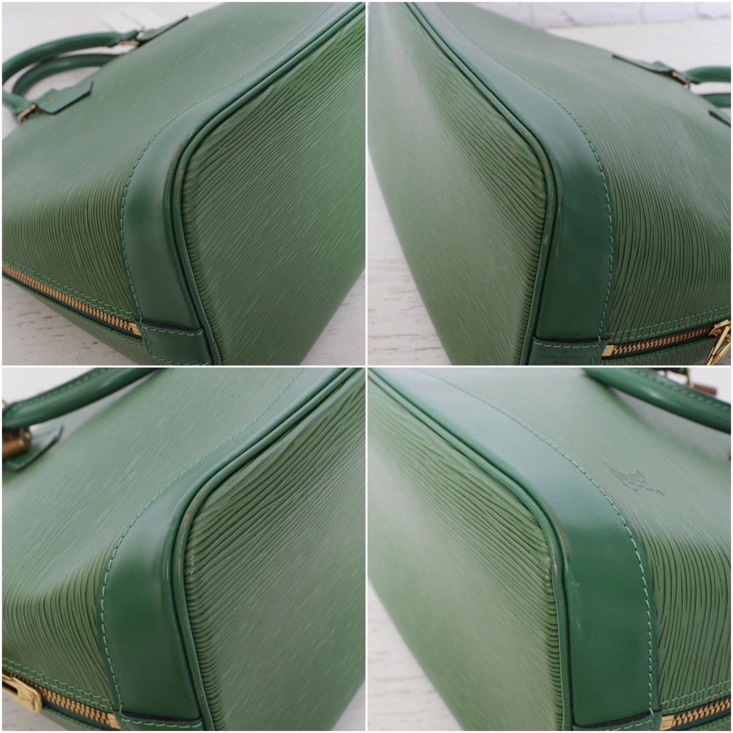 Louis Vuitton Alma MM Green Epi Satchel Leather Handbag Bag Tote Purse A5064
