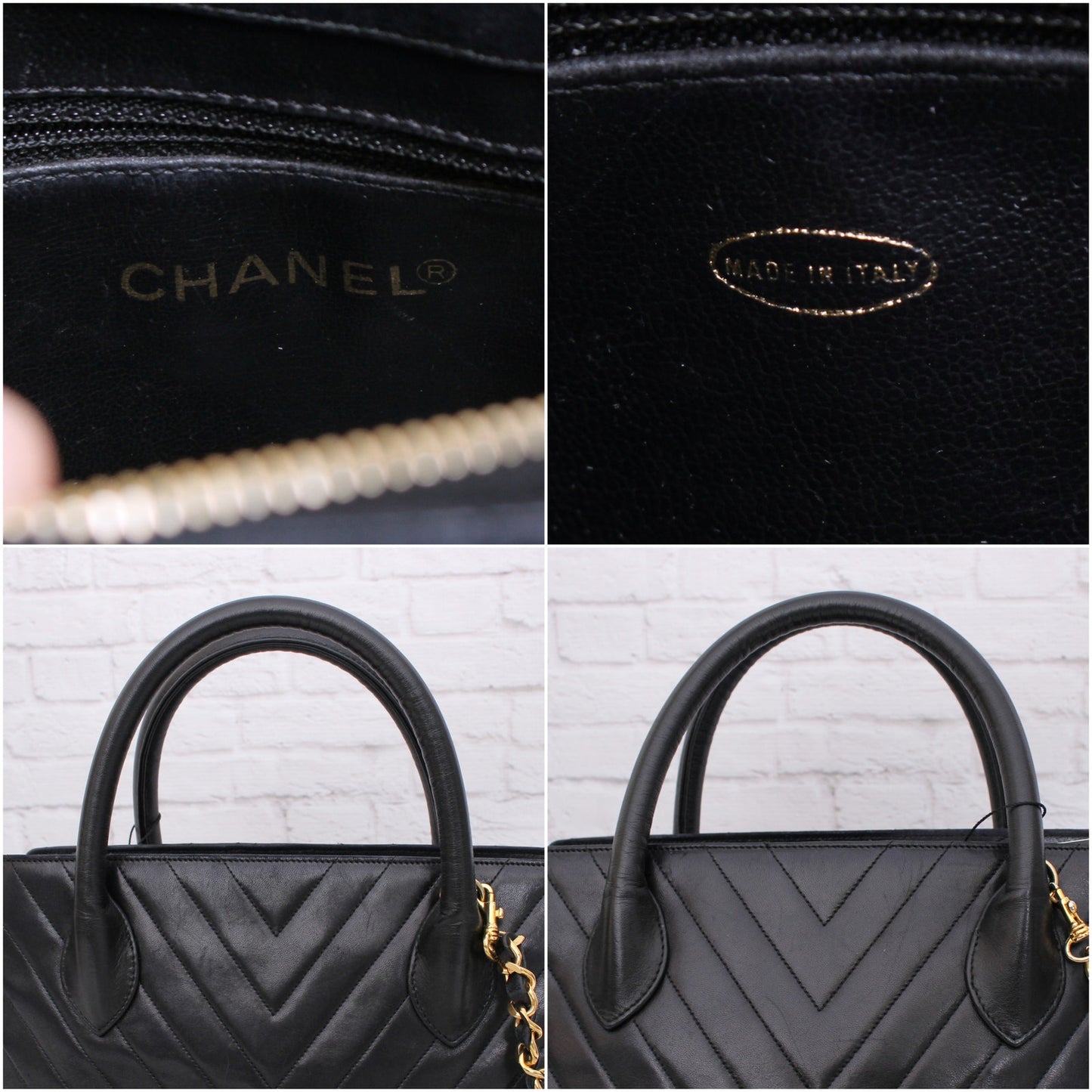 Chanel V Stitch 2 Way Handbag Black Lambskin Leather Shoulder Purse A4935