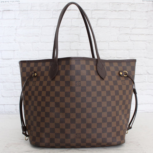 Louis Vuitton Neverfull MM Damier Ebene Tote Cherry Leather Shoulder