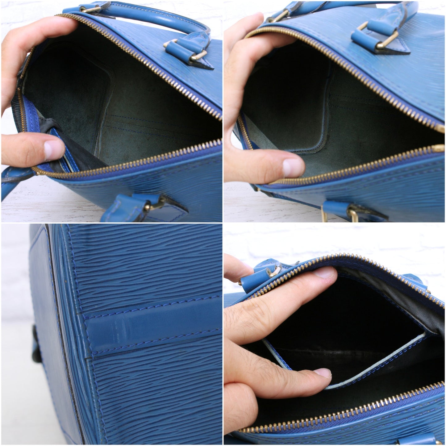 Louis Vuitton Speedy 25 Blue Epi Leather Satchel Purse Handbag Tote Purse A4917
