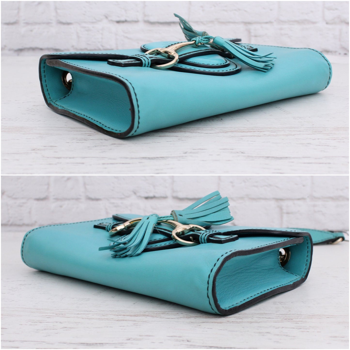 Gucci Emily Turquoise Calfskin Leather Crossbody and Shoulder Purse A4979