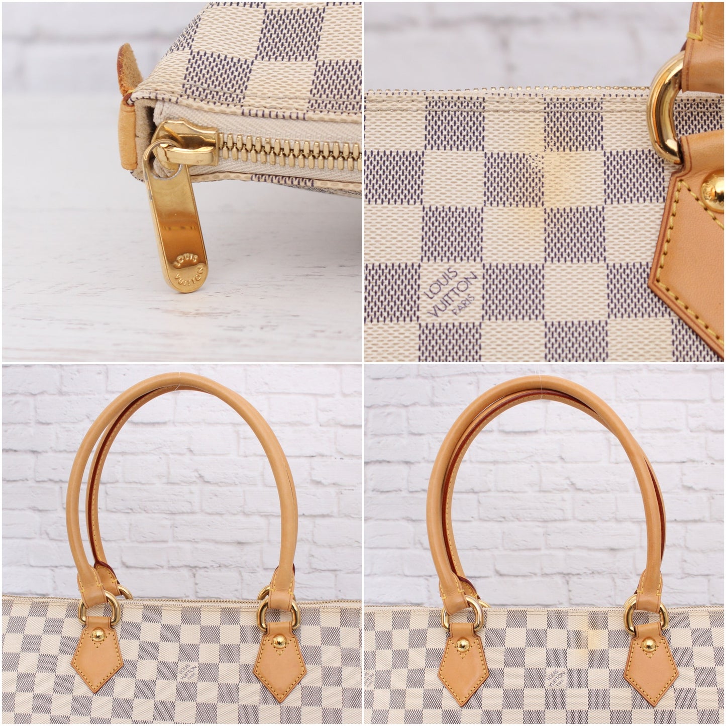 Louis Vuitton Saleya MM Damier Azur Tote White Shoulder Hobo Leather Purse A2518