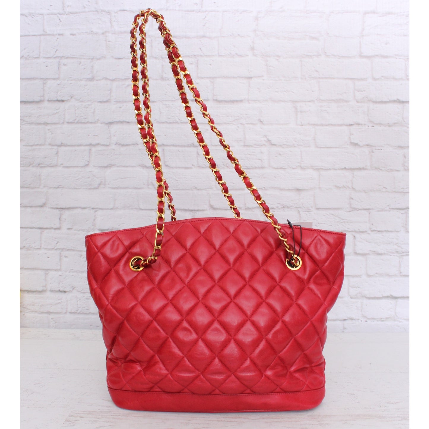 Chanel Chain Tote Red Lambskin Leather Shoulder Bag Handbag Purse A4604