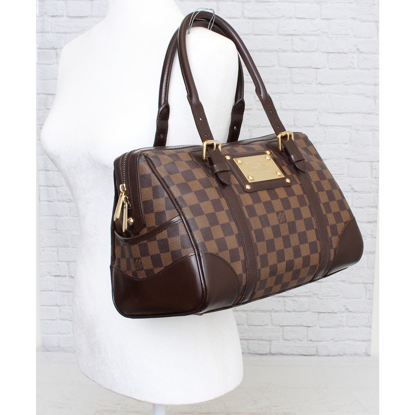 Louis Vuitton Berkeley Damier Ebene Tote Shoulder Women Brown Purse LV