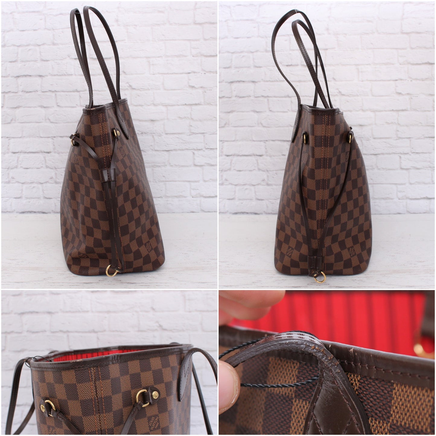 Louis Vuitton Neverfull MM Damier Ebene Leather Tote Shoulder Purse Brown A4981