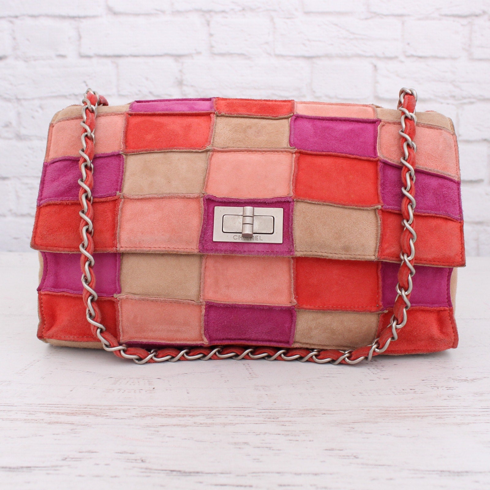 Chanel Chocolate Bar Reissue Flap Multicolor Suede Chain Shoulder Bag A3305