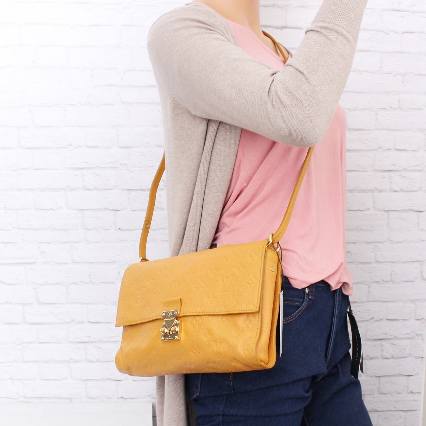 Louis Vuitton Fascinante Yellow Empreinte Crossbody Women Purse Handbag A5095