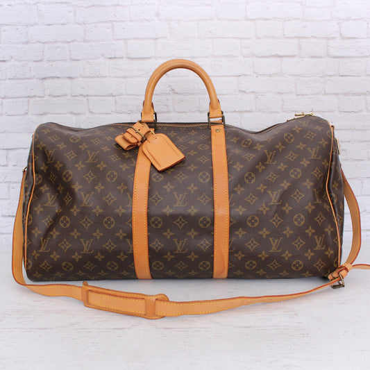 Louis Vuitton Keepall Bandouliere 55 Messenger Monogram Brown Travel A2282