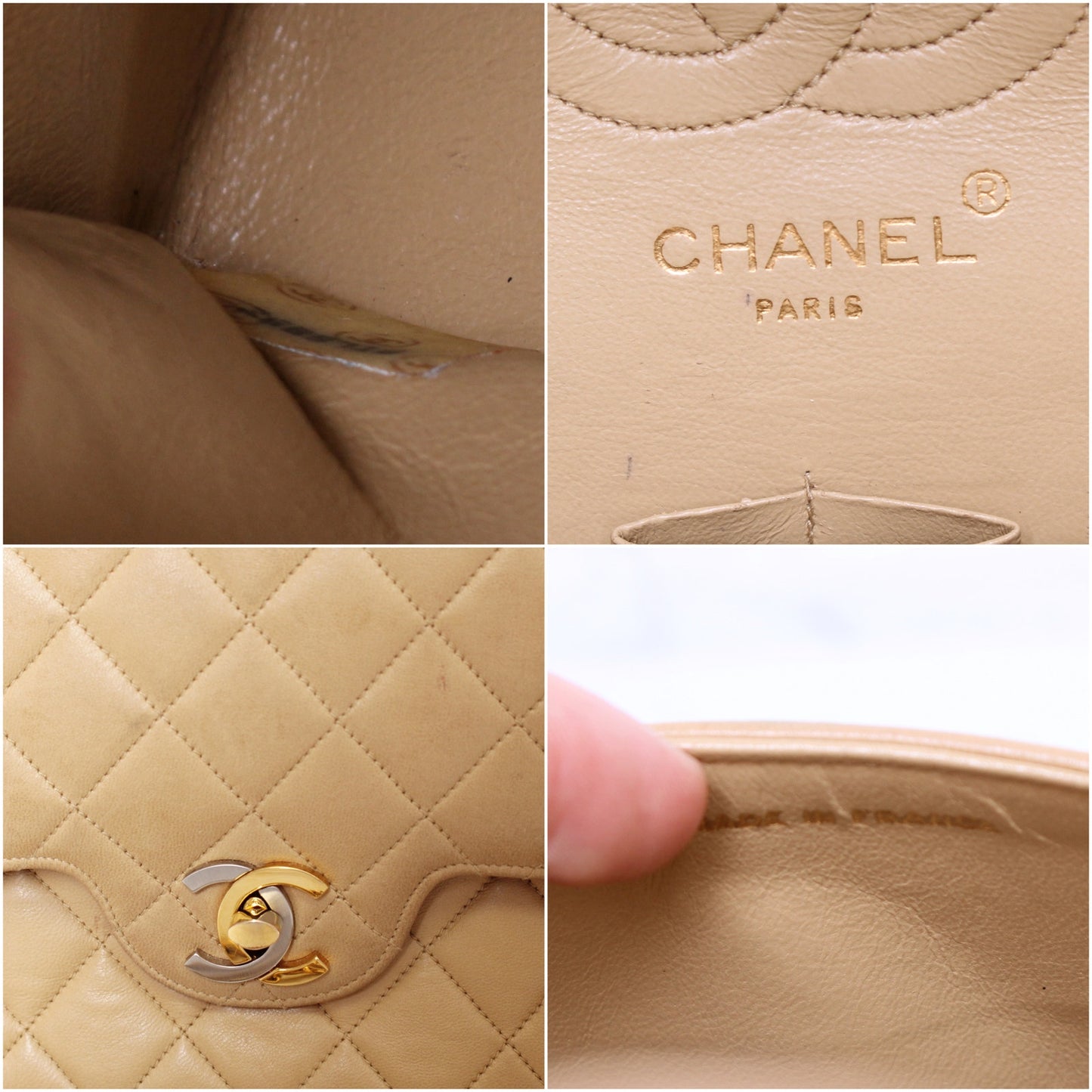 Chanel Paris Limited Two Tone Double Flap Beige Lambskin Leather Shoulder A4710