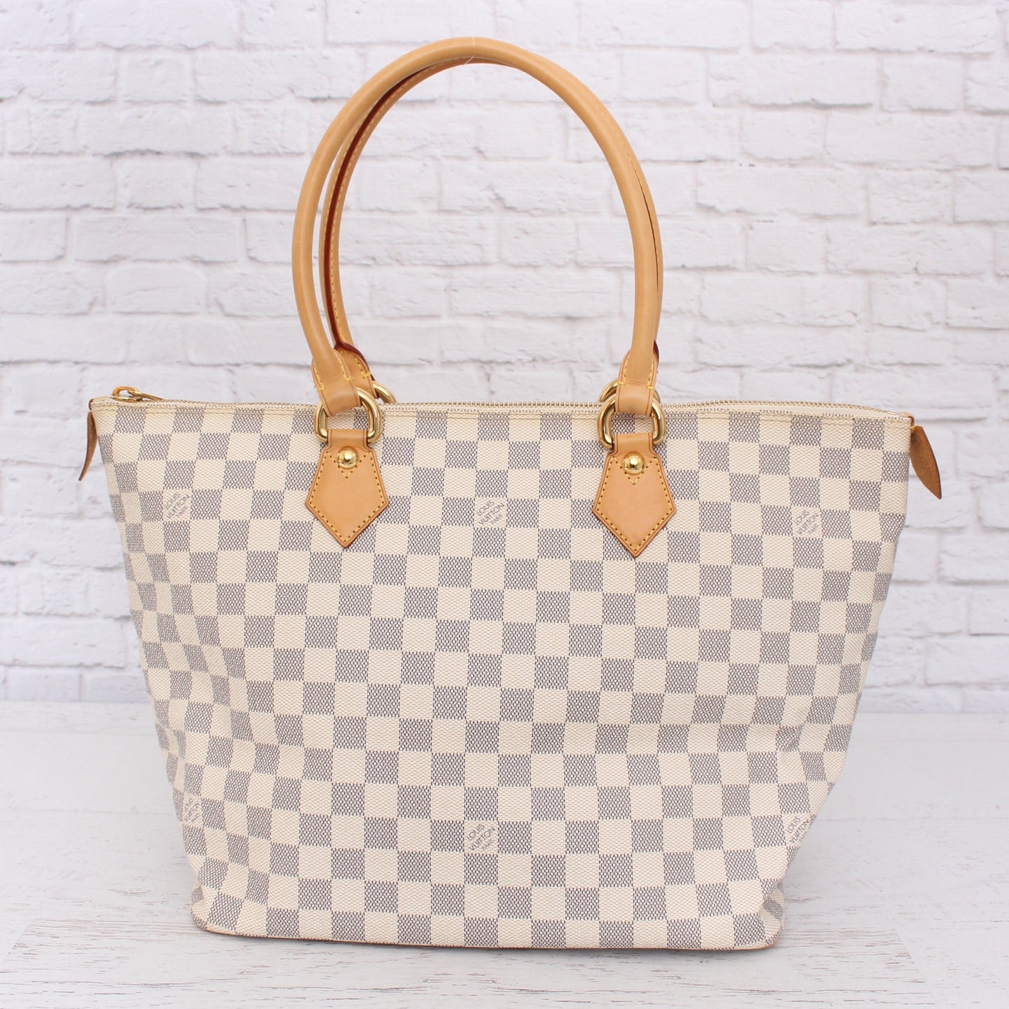 Louis Vuitton Saleya MM Damier Azur Tote White Shoulder Hobo Leather Purse A2518