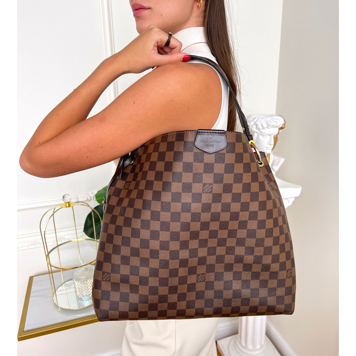 Authentic Louis Vuitton Graceful GM Damier Ebene Tote Shoulder Bag