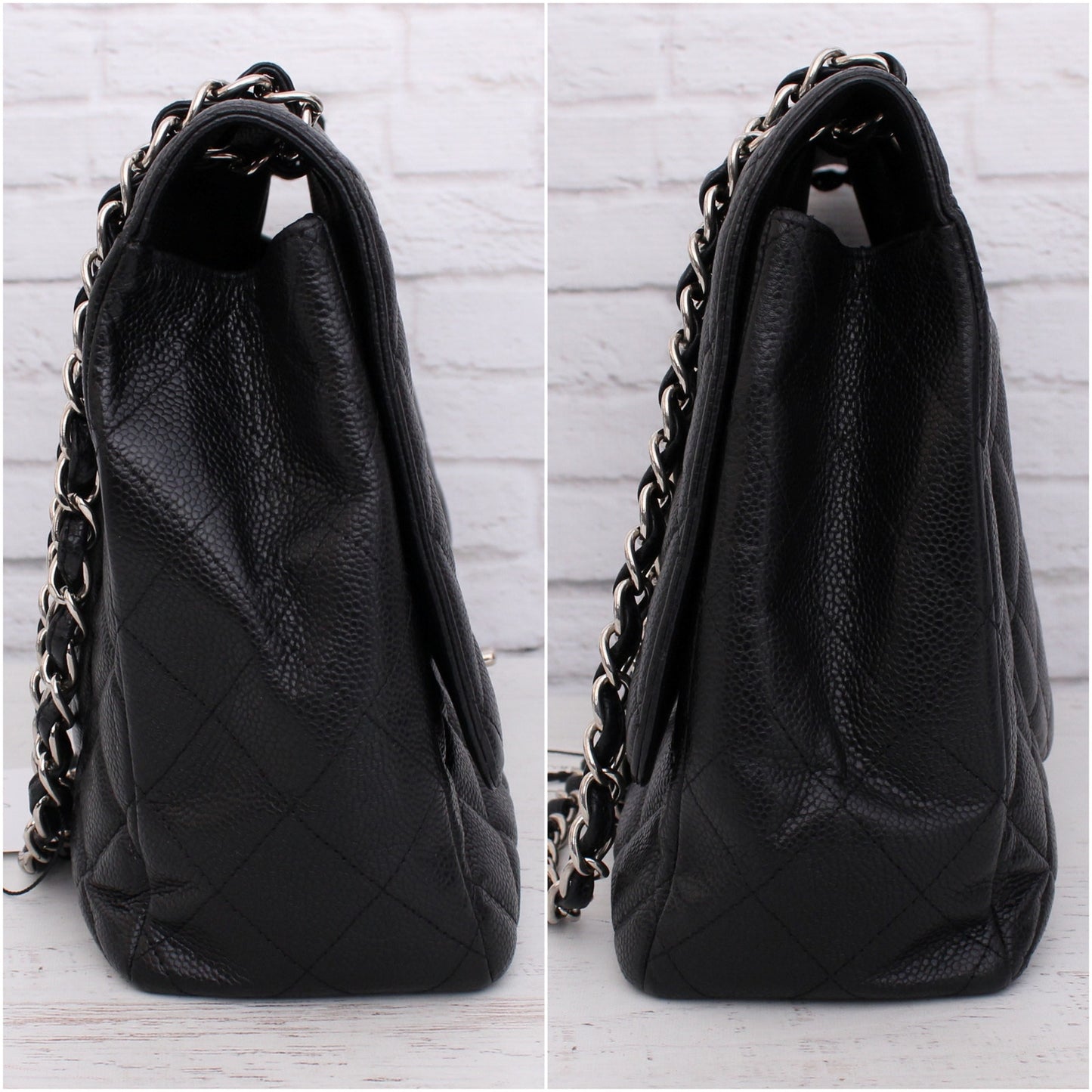 Chanel Jumbo Classic Single Flap Black Caviar Leather Shoulder Crossbody A4760