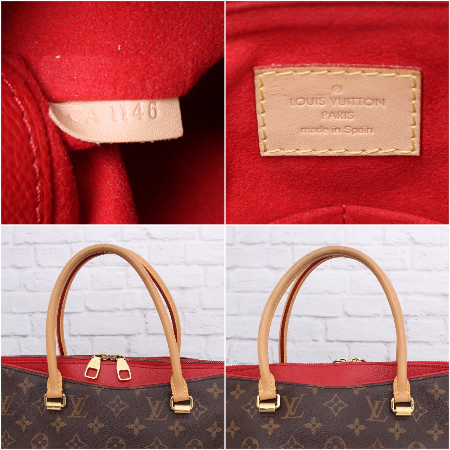 Louis Vuitton Pallas Cerise MM Monogram Shoulder Brown Satchel Purse Tote A3530