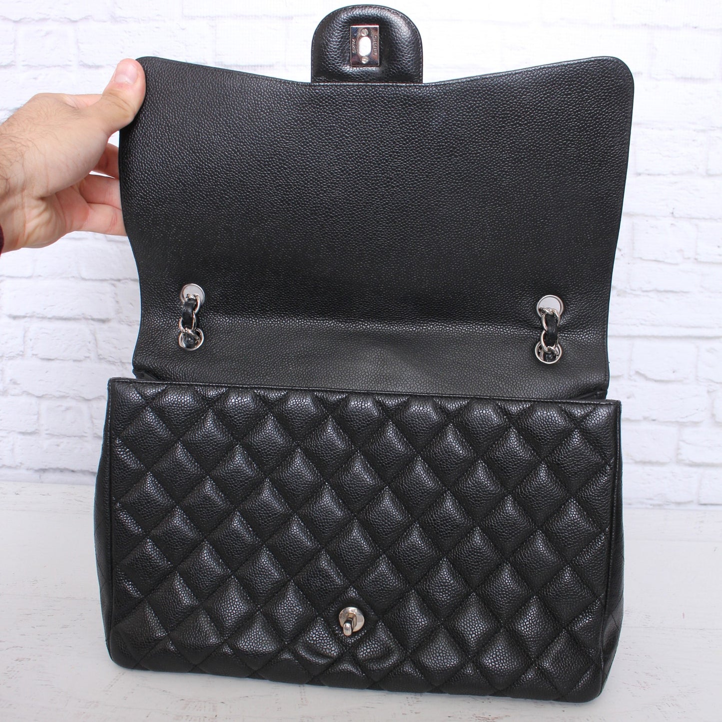 Chanel Jumbo Classic Single Flap Black Caviar Leather Shoulder Crossbody A4760