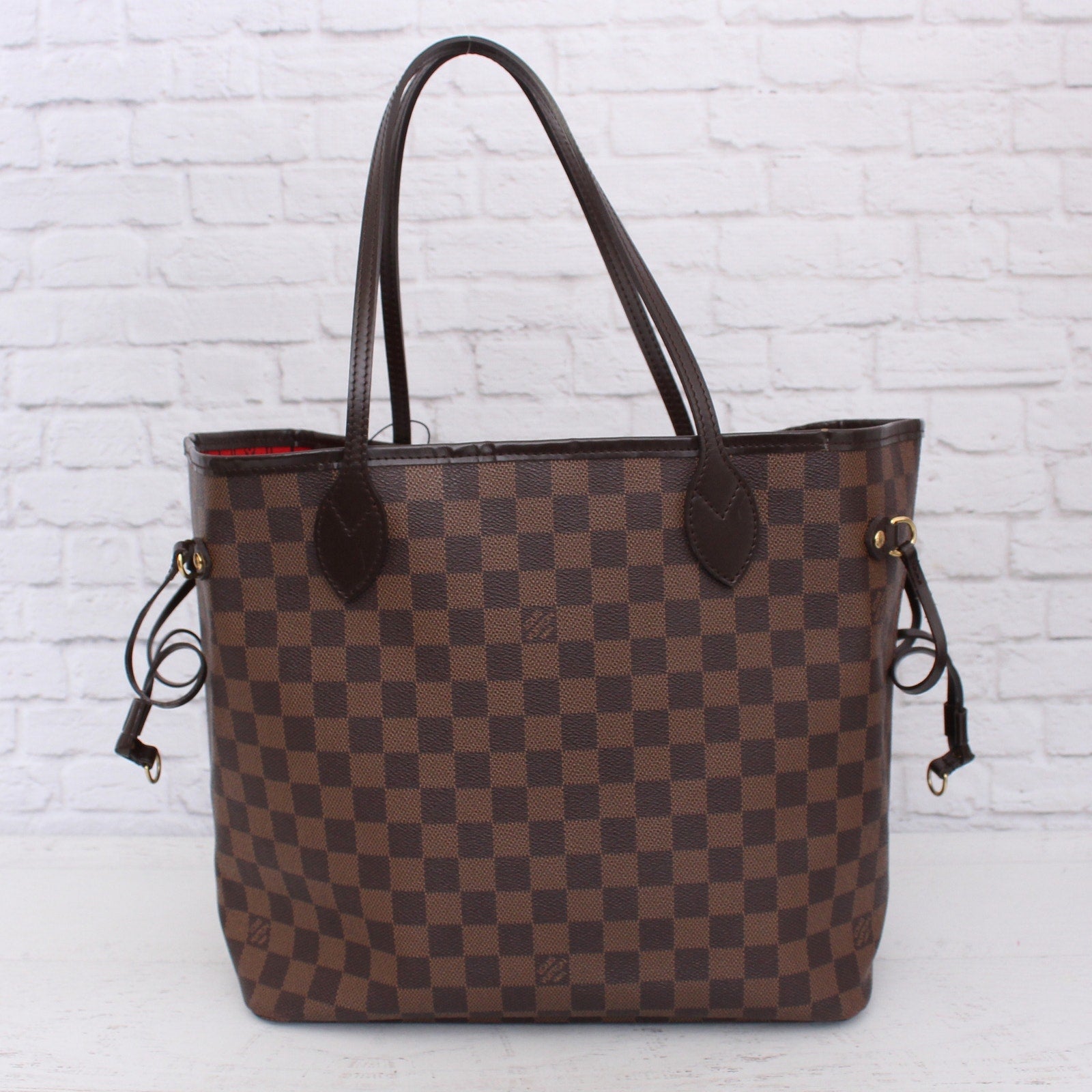 Louis Vuitton Neverfull MM Damier Ebene Leather Tote Shoulder Purse Brown A4633