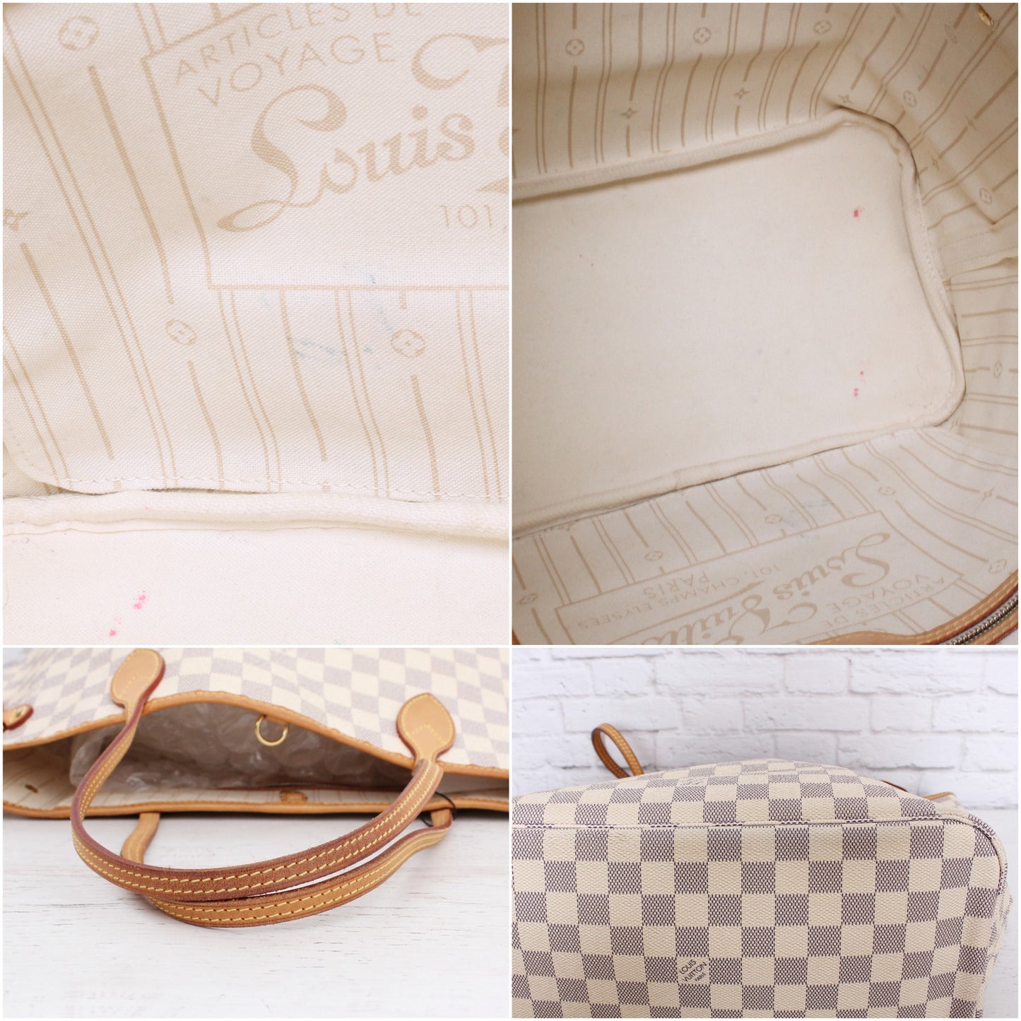 Louis Vuitton Neverfull MM Damier Azur Tote Shoulder Purse White Handbag A5147
