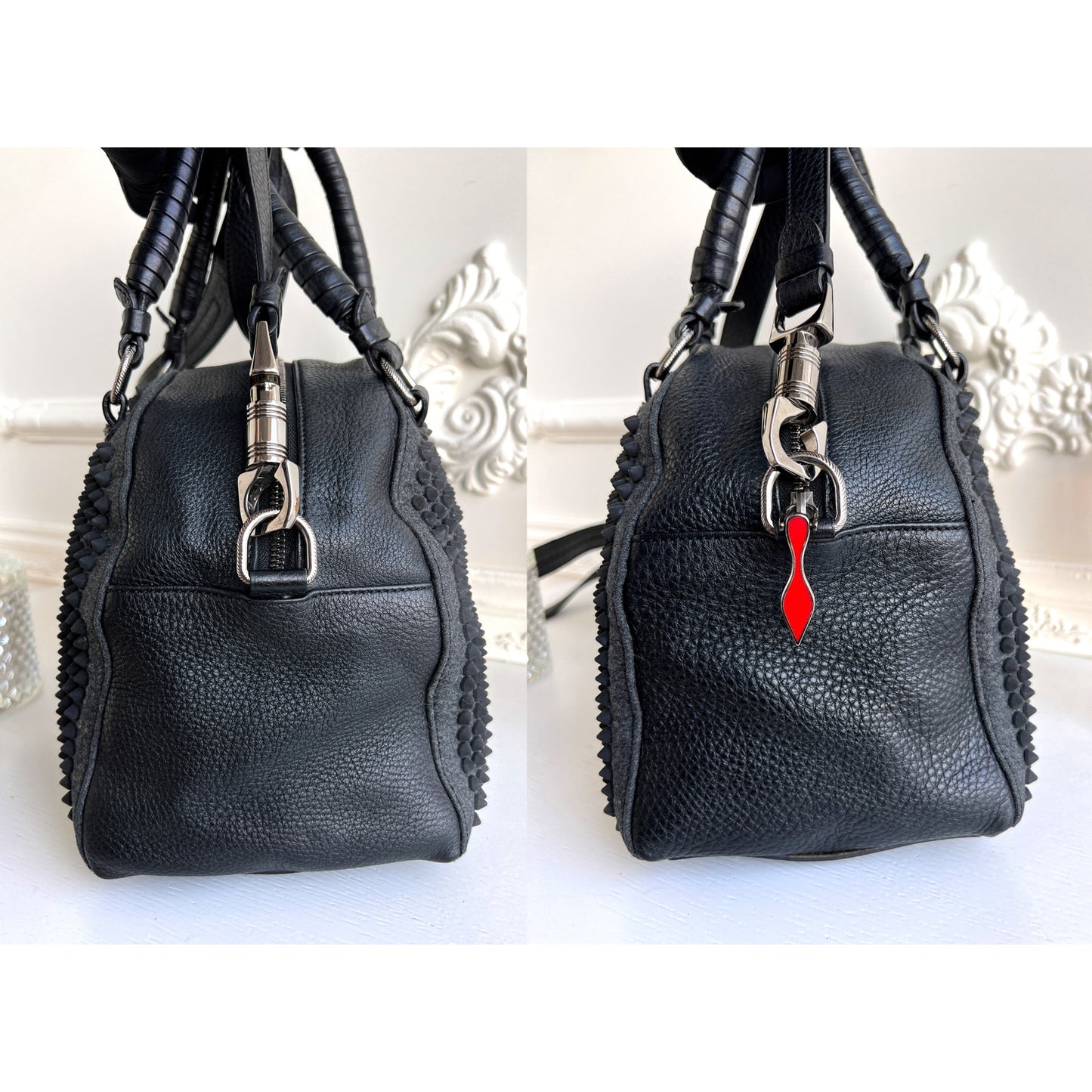 Authentic Christian Louboutin Panettone Bowling Leather Black Strap Bag B0755