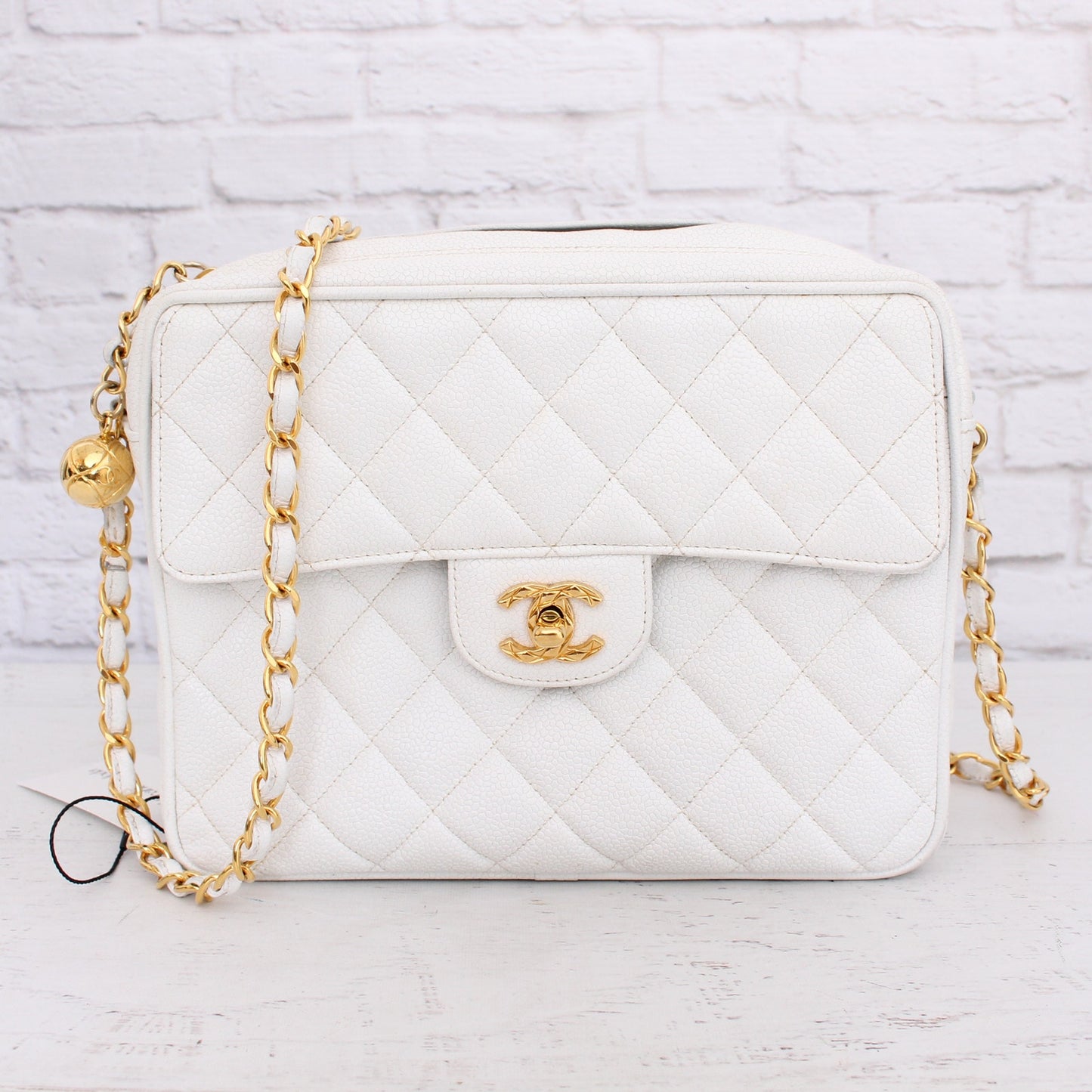 Chanel CC Camera Bag White Caviar Leather Shoulder Handbag A4730