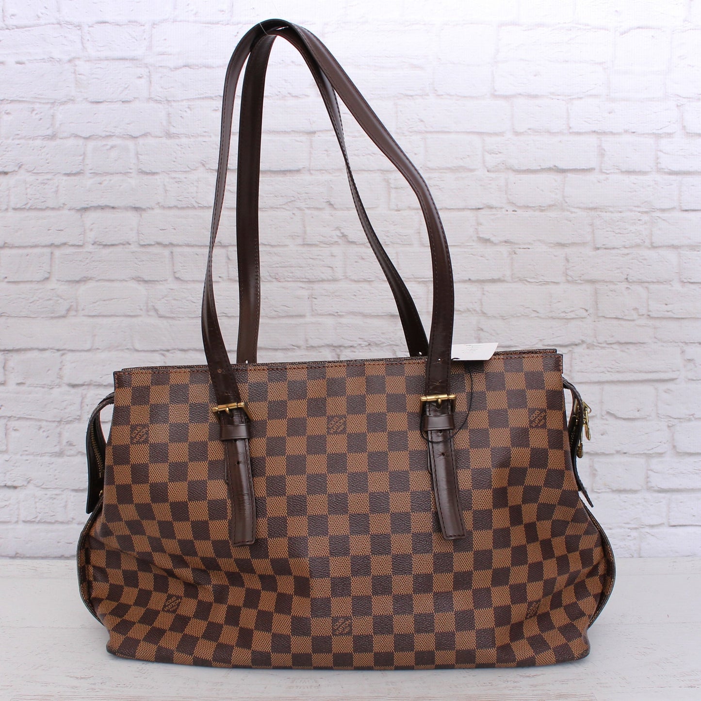 Louis Vuitton Chelsea Damier Ebene Shoulder Tote Purse Brown Large A4990
