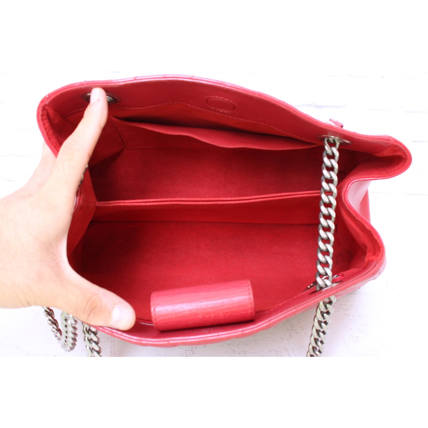 Louis Vuitton New Wave Chain Tote Red Leather Shoulder Purse A4057