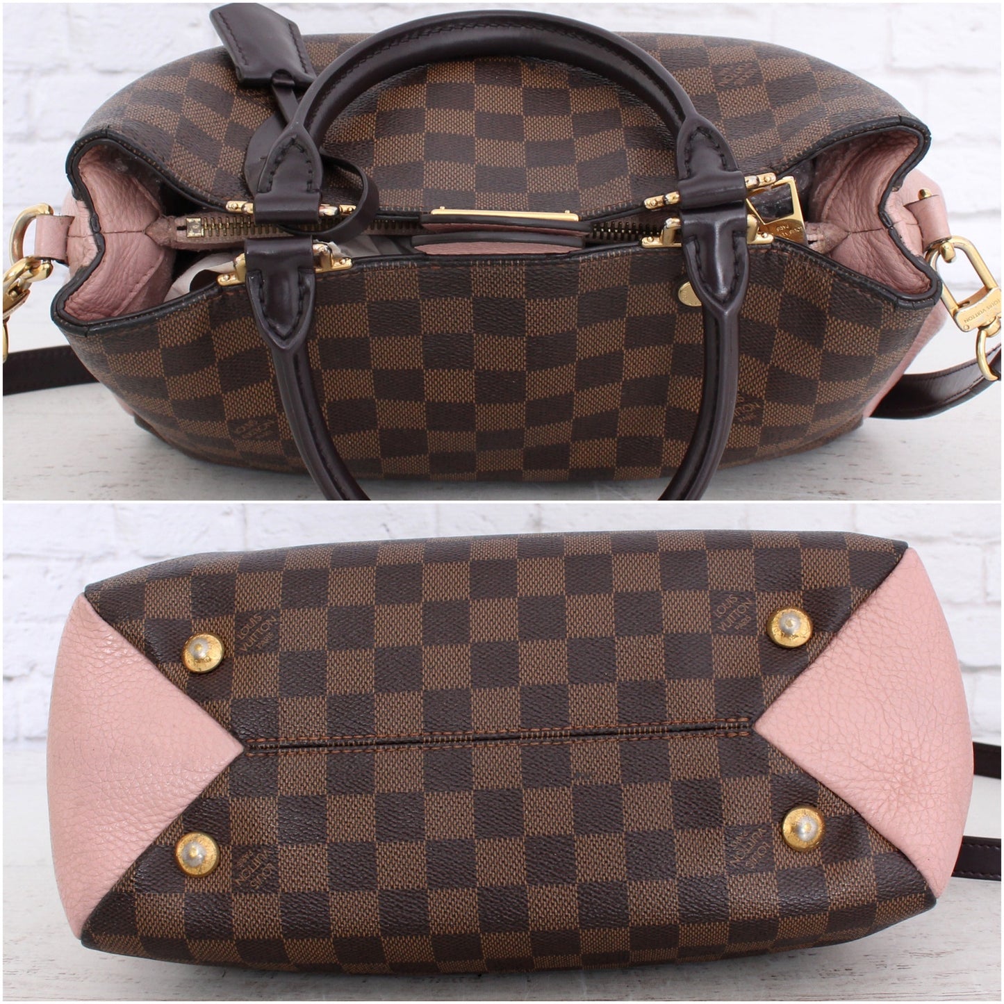 Louis Vuitton Brittany Satchel Damier Ebene Creme Taurillon Shoulder