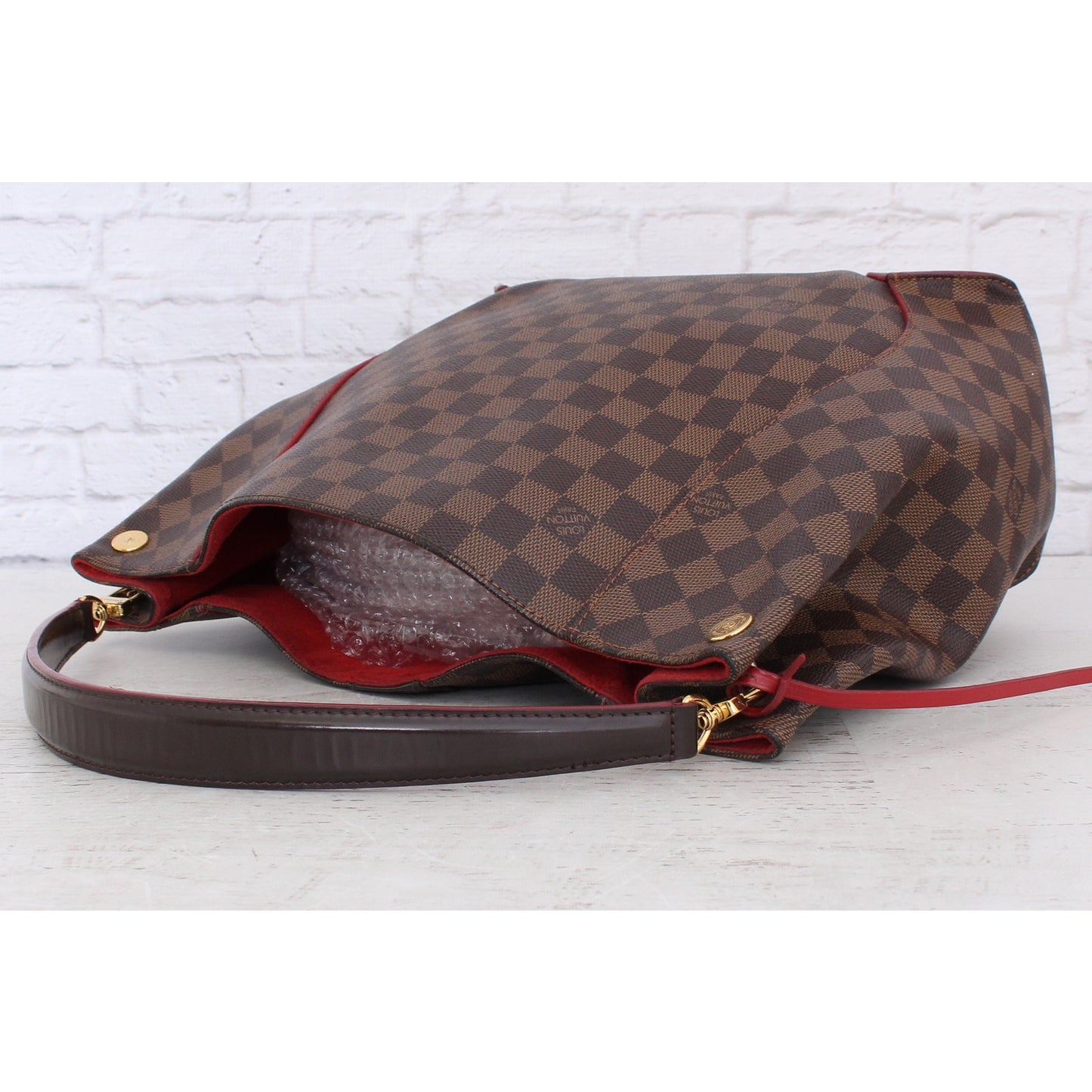 Louis Vuitton Caissa Hobo Damier Ebene Shoulder Bag Tote Large Red Zip