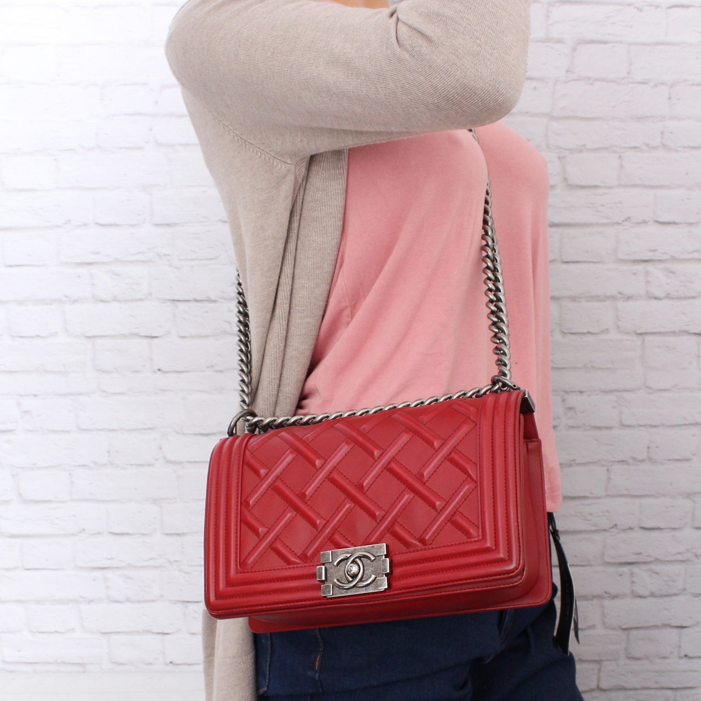 Chanel Boy Bag Limited Edition Chateau Celtic Red Calfskin Crossbody Bag A5090