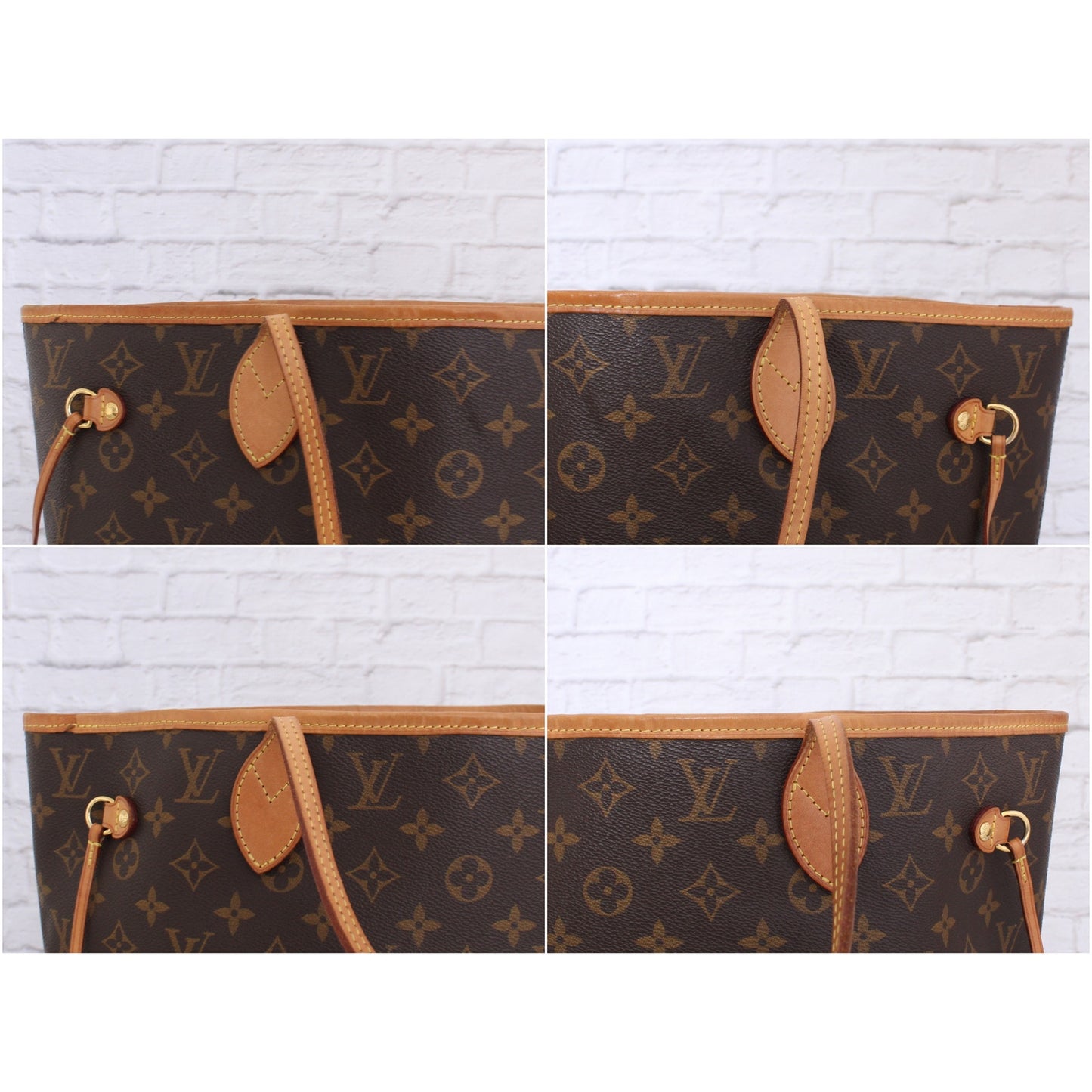 Louis Vuitton Neverfull MM Monogram Leather Tote Shoulder Purse Brown