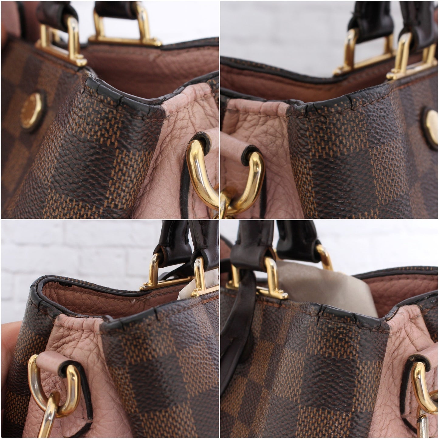 Louis Vuitton Brittany Satchel Damier Ebene Creme Taurillon Shoulder