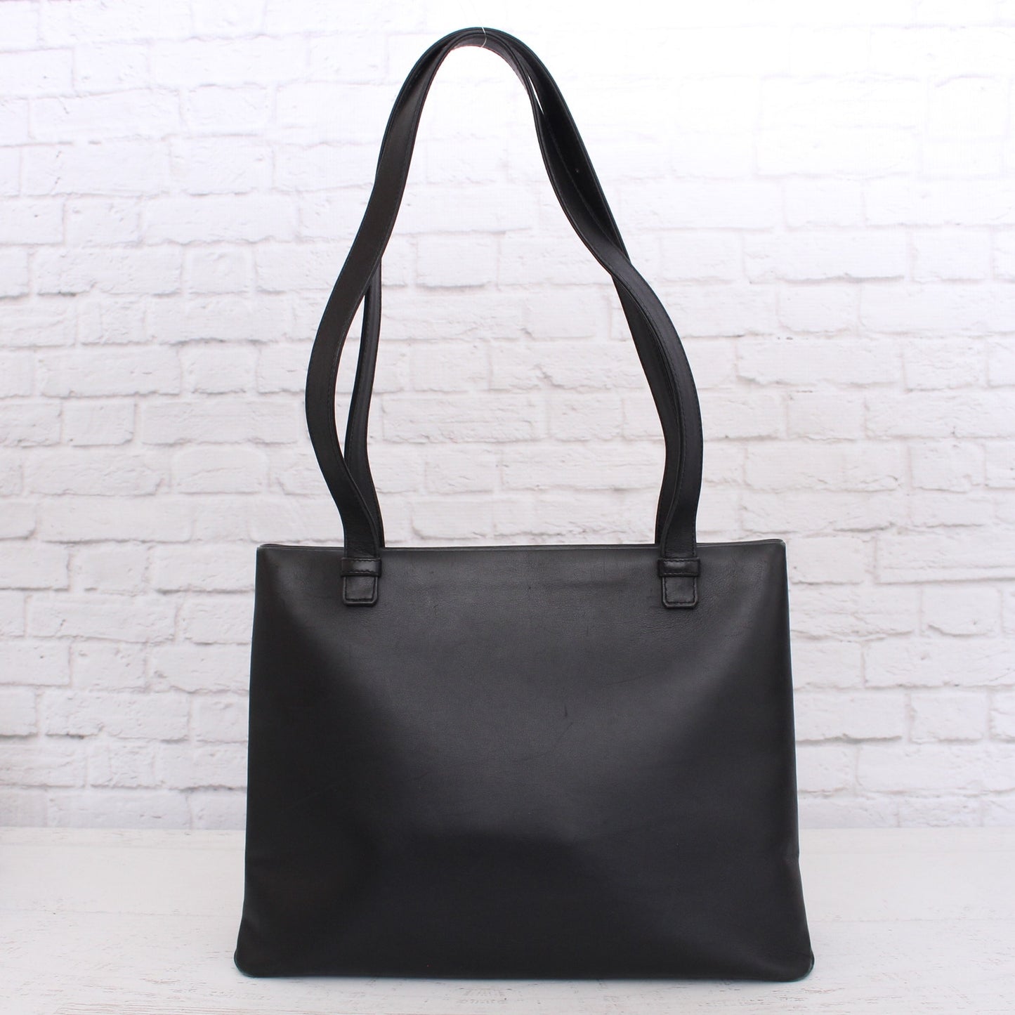 Chanel Tote Bag Black Leather Shoulder Handbag Purse A3587