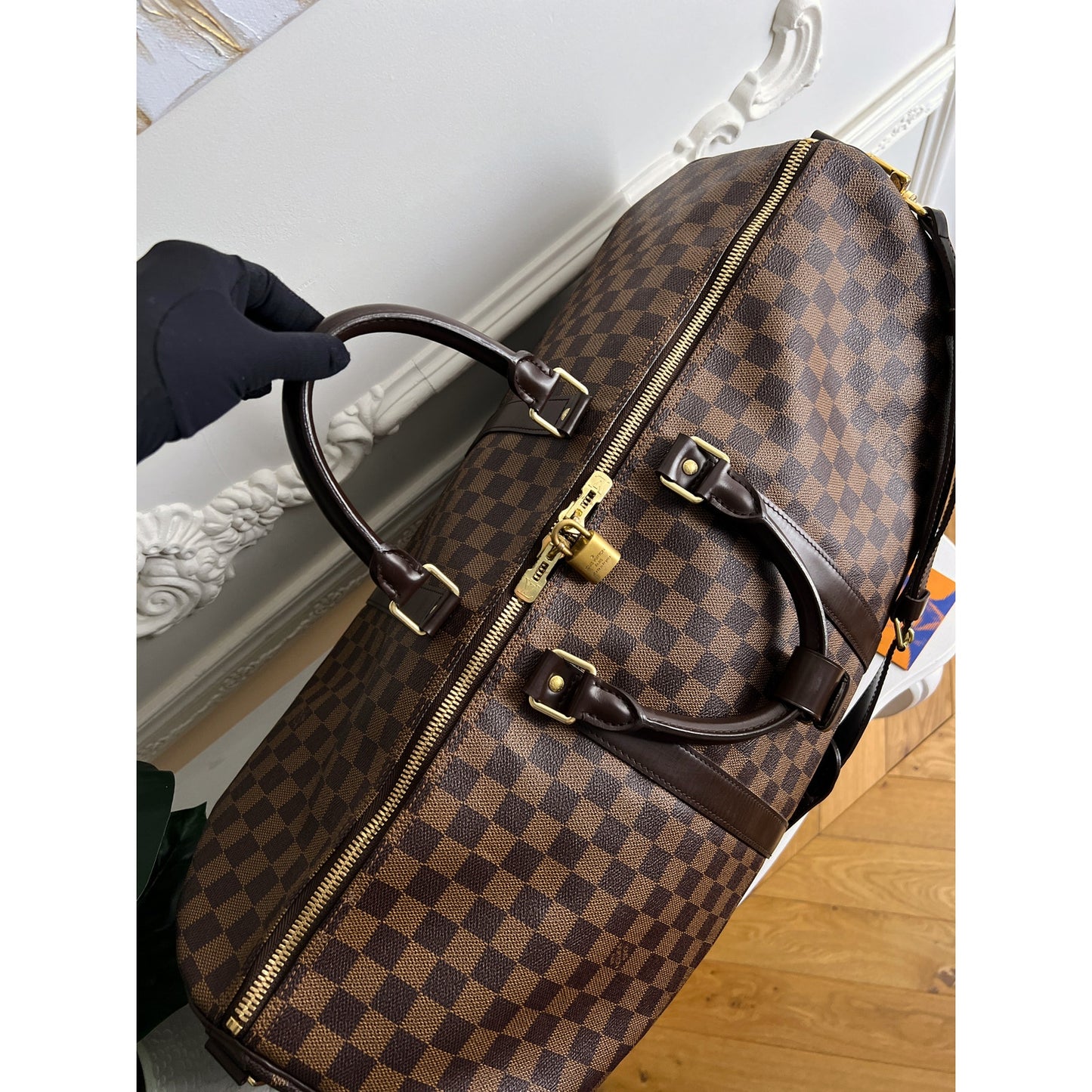 Authentic Louis Vuitton Keepall Bandouliere 55 Damier Ebene Travel Bag