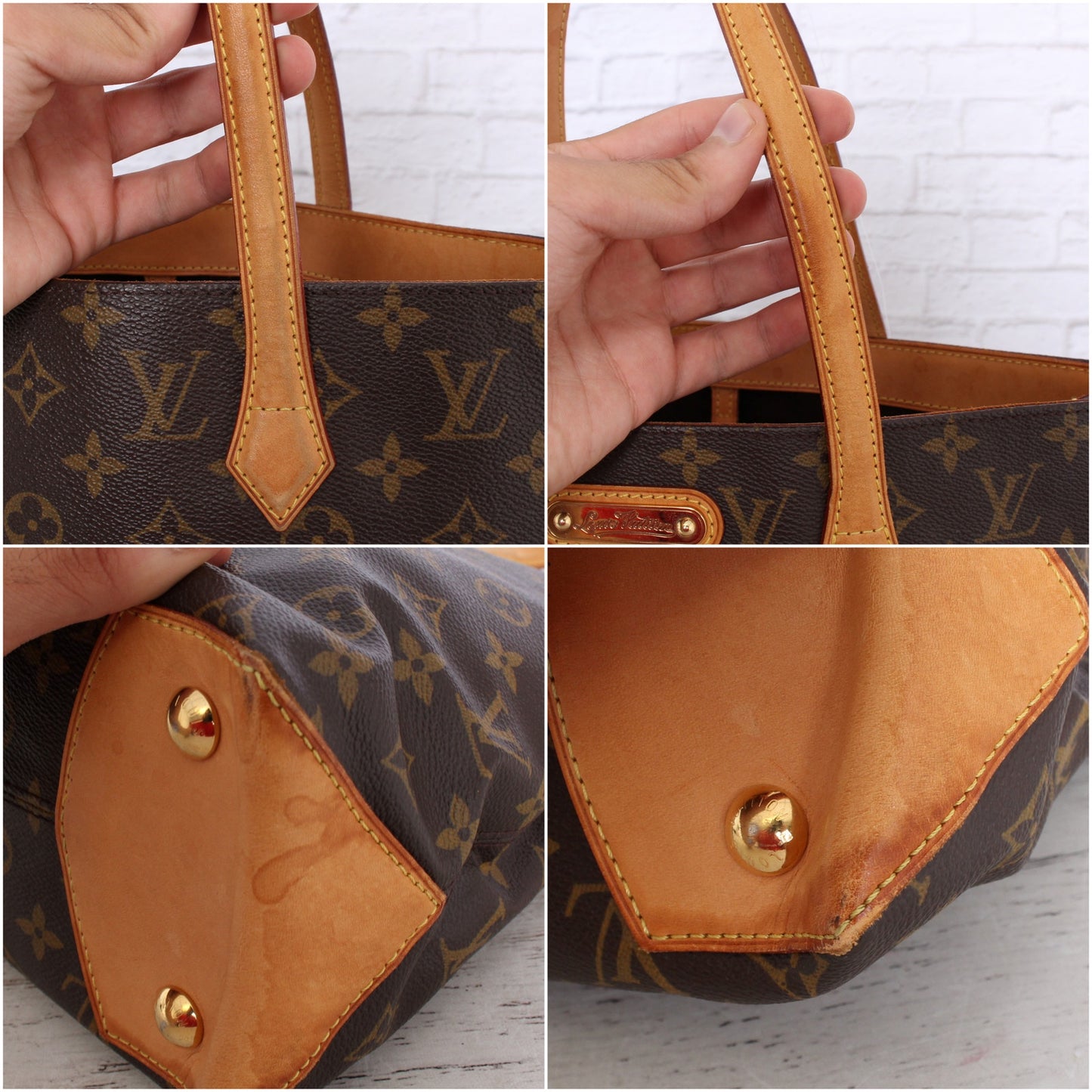 Louis Vuitton Wilshire MM Monogram Tote Shoulder Satchel Purse Brown